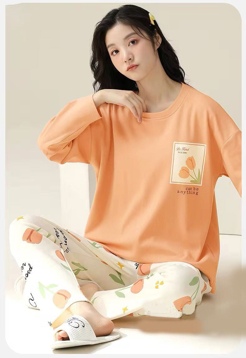 ORANGE  POCKET PRINTED NIGHT DRESS IN COTTON FABRIC